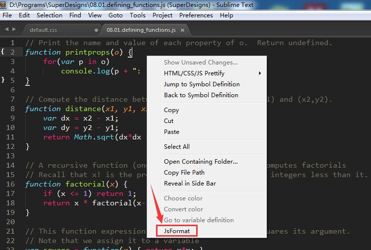 Sublime Text3 JS格式化插件：JsFormat